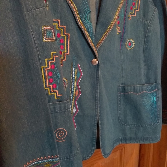 Denuim Jean Embroidered  Jacket Blazer Southwest - Picture 3 of 8